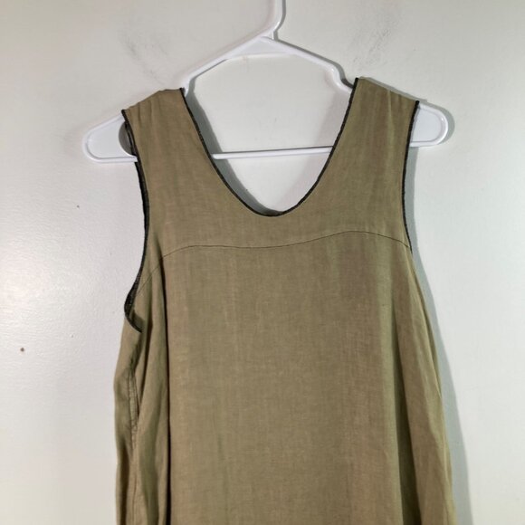Womens Cynthia Ashby‎ Linen Lagenlook Midi Dress Jumper Brown S Linen Pockets - Picture 6 of 11